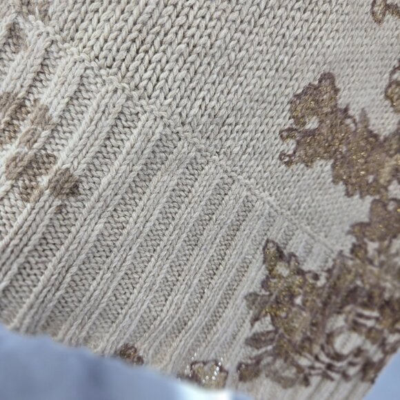 Vintage Calvin Klein Camel Brown Floral Turtleneck Metallic Sweater Medium - Picture 7 of 16
